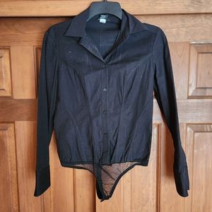MODA INTERNATIONAL Button Up Bodysuit, Black, Size XS